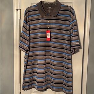 Chaps Golf Stay-Dry Gray Polo Shirt with Light & Dark Blue Stripes NWT